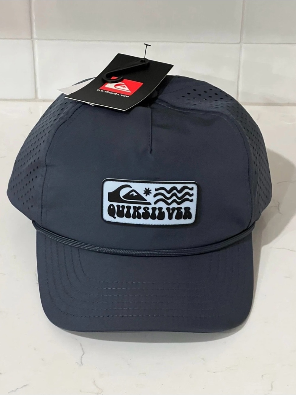 QUIKSILVER Navy Wave Logo Snapback Adjustable Hat Cap Mens One Size Surf Skate